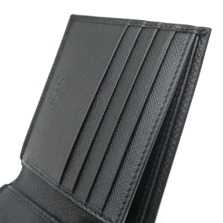 Prada Mens Bifold Vitello Micro Grain Gray Leather Triangle Logo Bifold Wallet available at Queen Bee of Beverly Hills