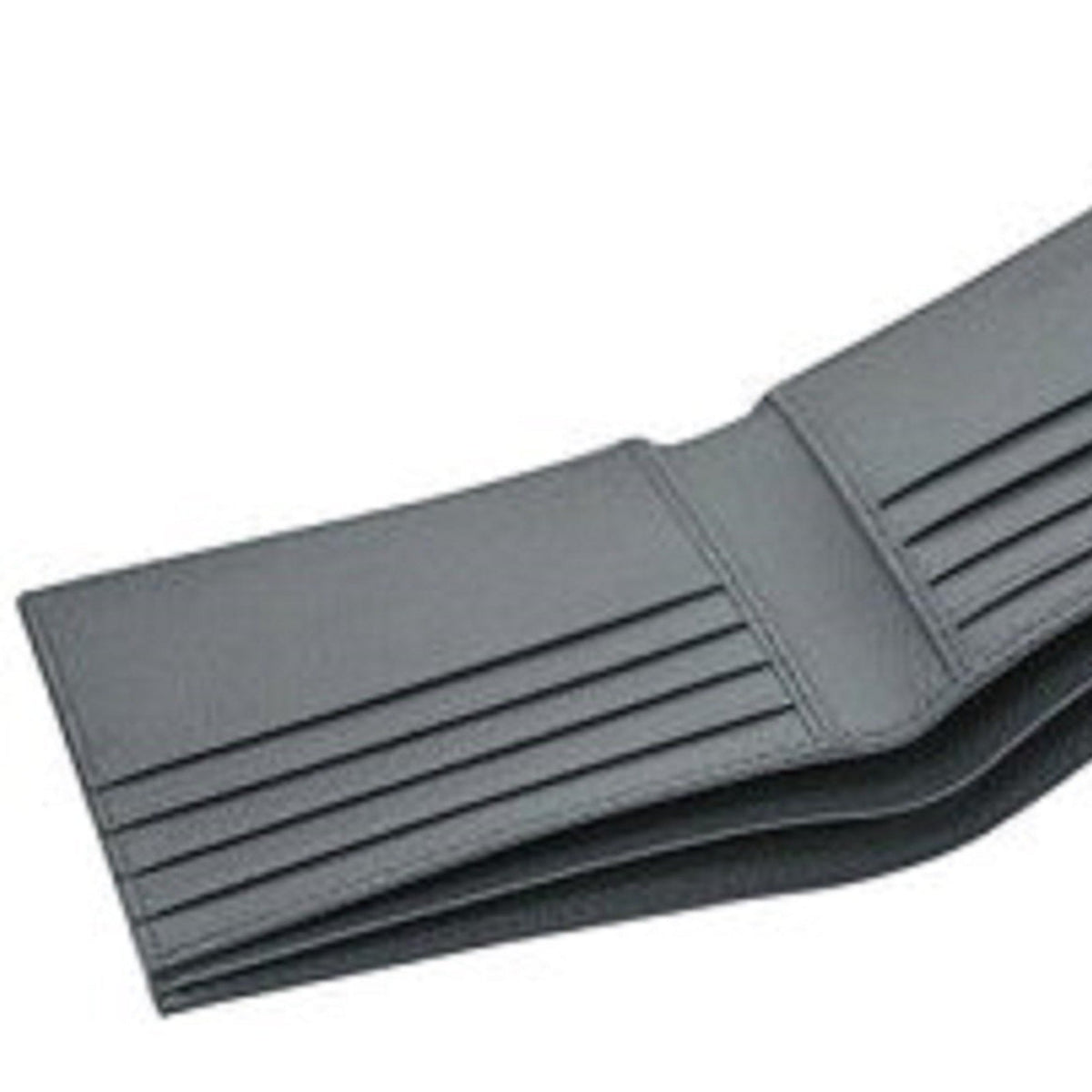Prada Mens Bifold Vitello Micro Grain Gray Leather Triangle Logo Bifold Wallet available at Queen Bee of Beverly Hills