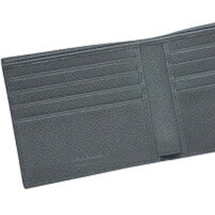 Prada Mens Bifold Vitello Micro Grain Gray Leather Triangle Logo Bifold Wallet available at Queen Bee of Beverly Hills