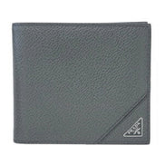 Prada Mens Bifold Vitello Micro Grain Gray Leather Triangle Logo Bifold Wallet available at Queen Bee of Beverly Hills