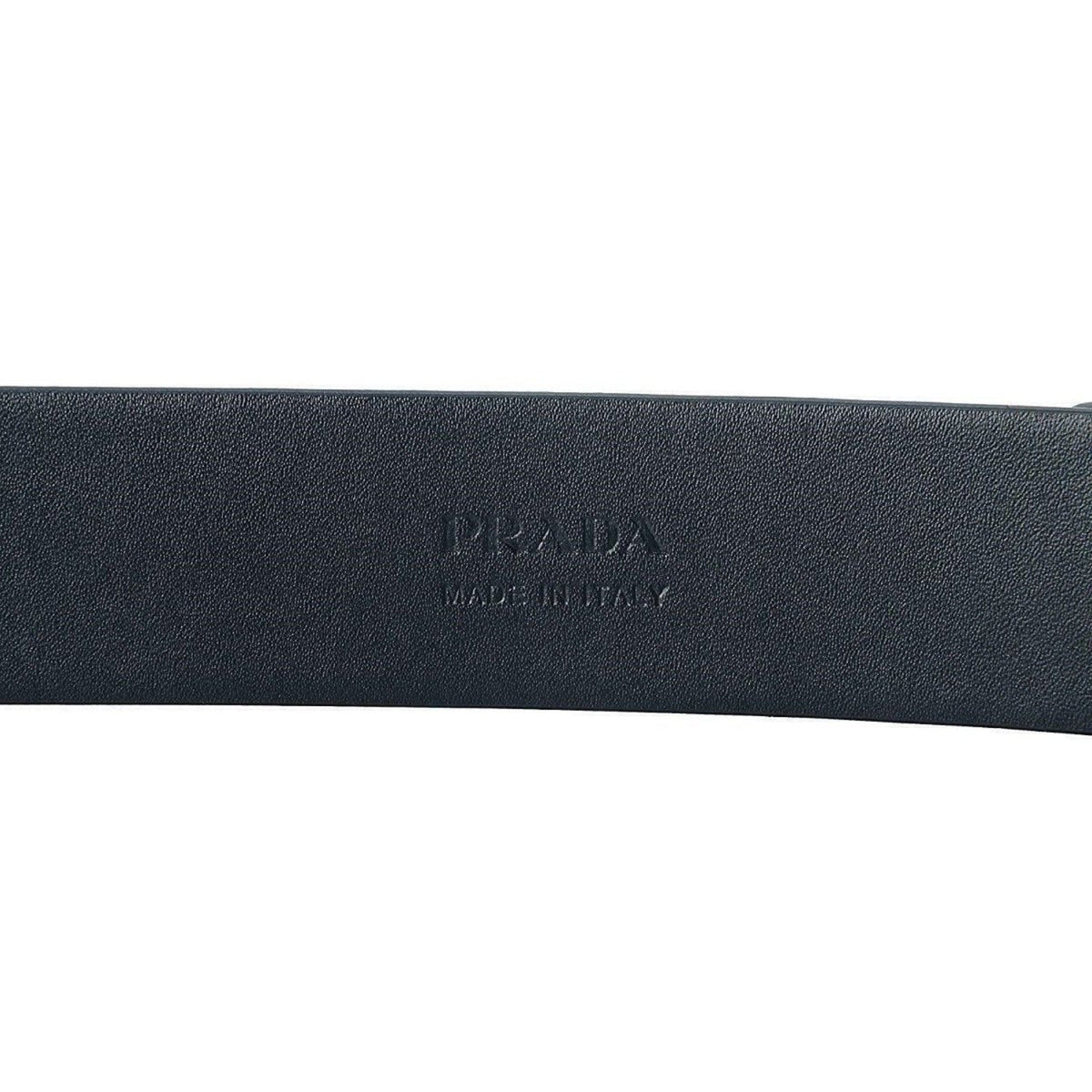 Prada Mens Navy Saffiano Leather Belt Silver Oval Buckle 