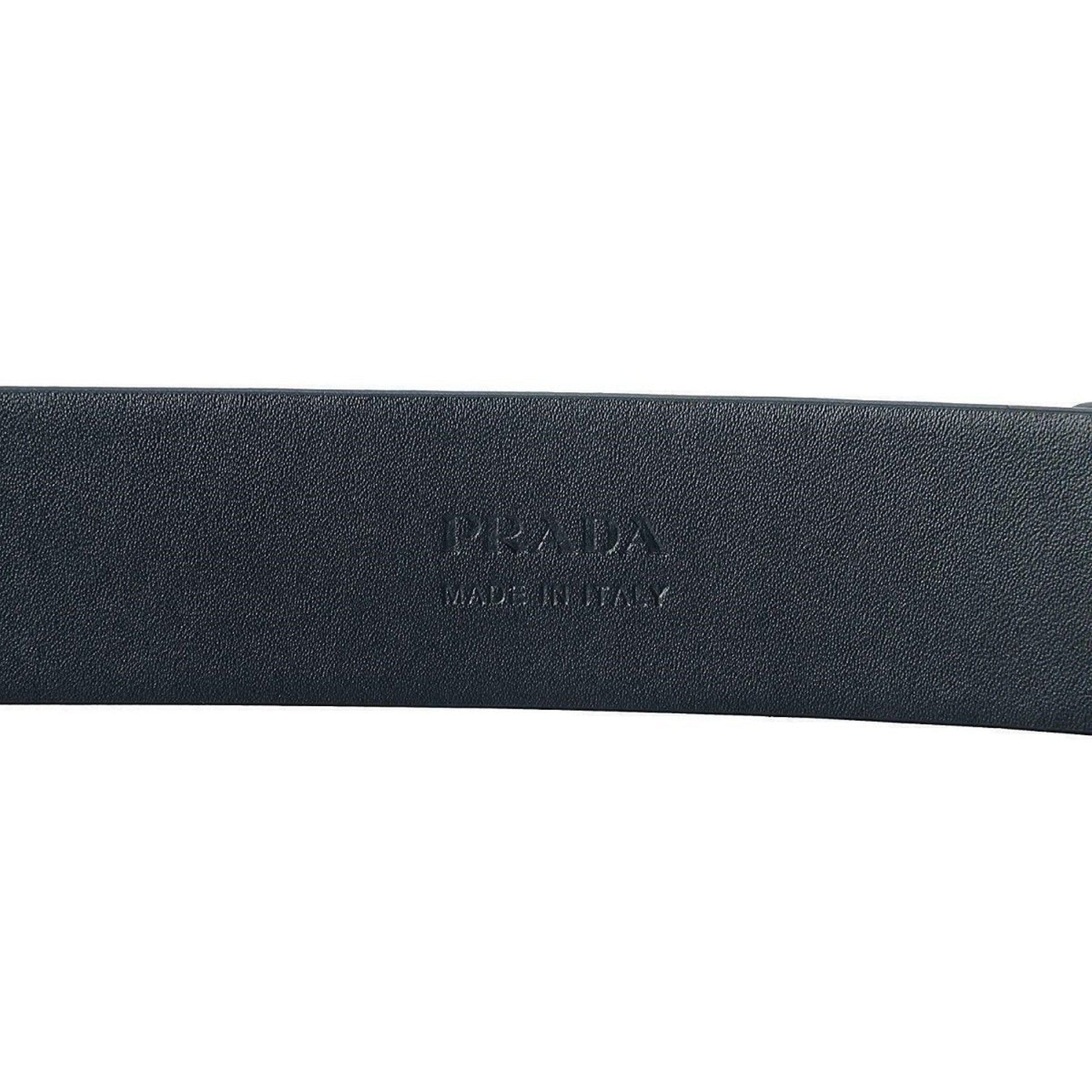 Prada Mens Navy Saffiano Leather Belt  Silver Oval Buckle Belt Size 90/36 available at Queen Bee of Beverly Hills