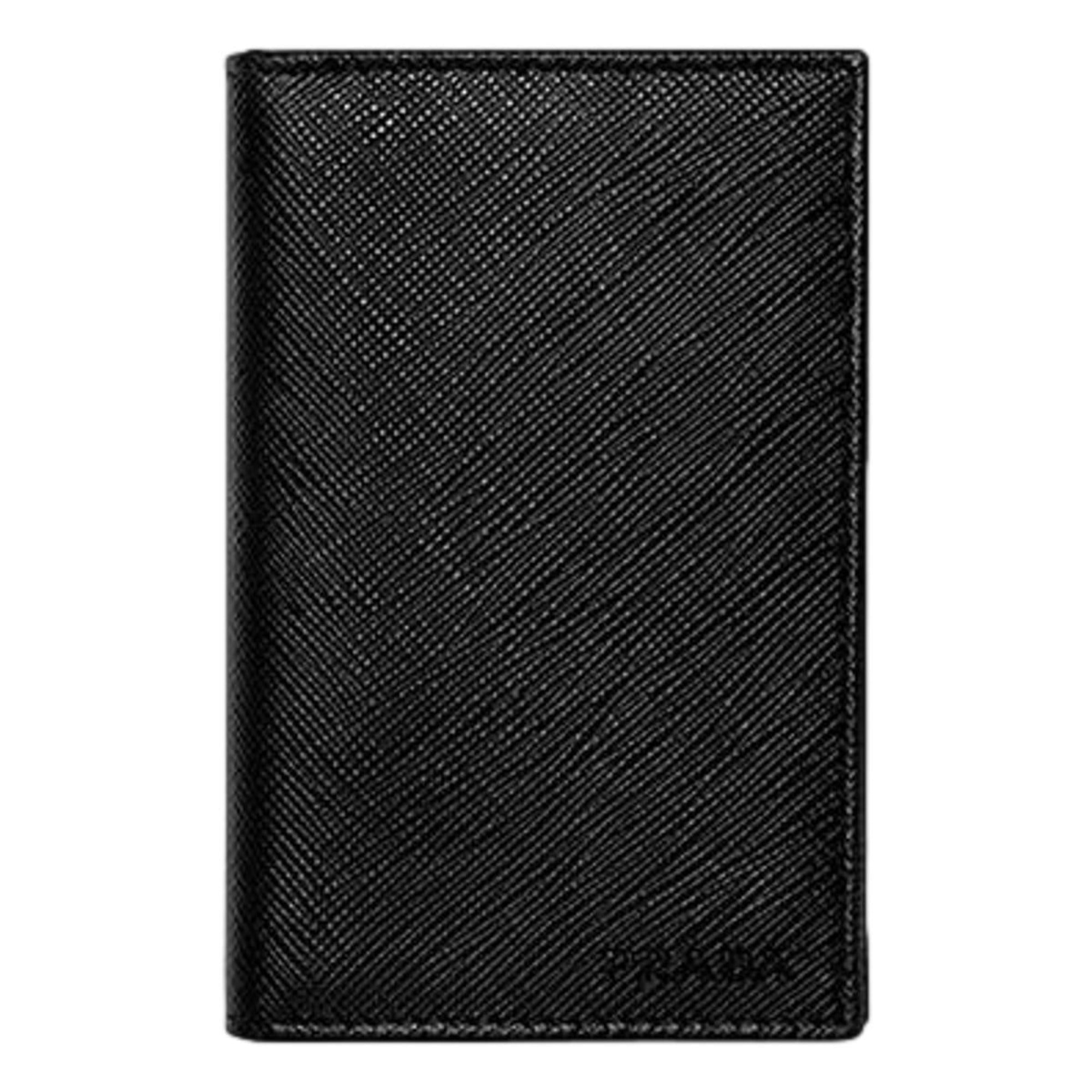 Prada Mens Saffiano Leather Vertical Card Black Holder available at Queen Bee of Beverly Hills