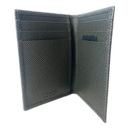 Prada Mens Saffiano Leather Vertical Card Black Holder available at Queen Bee of Beverly Hills