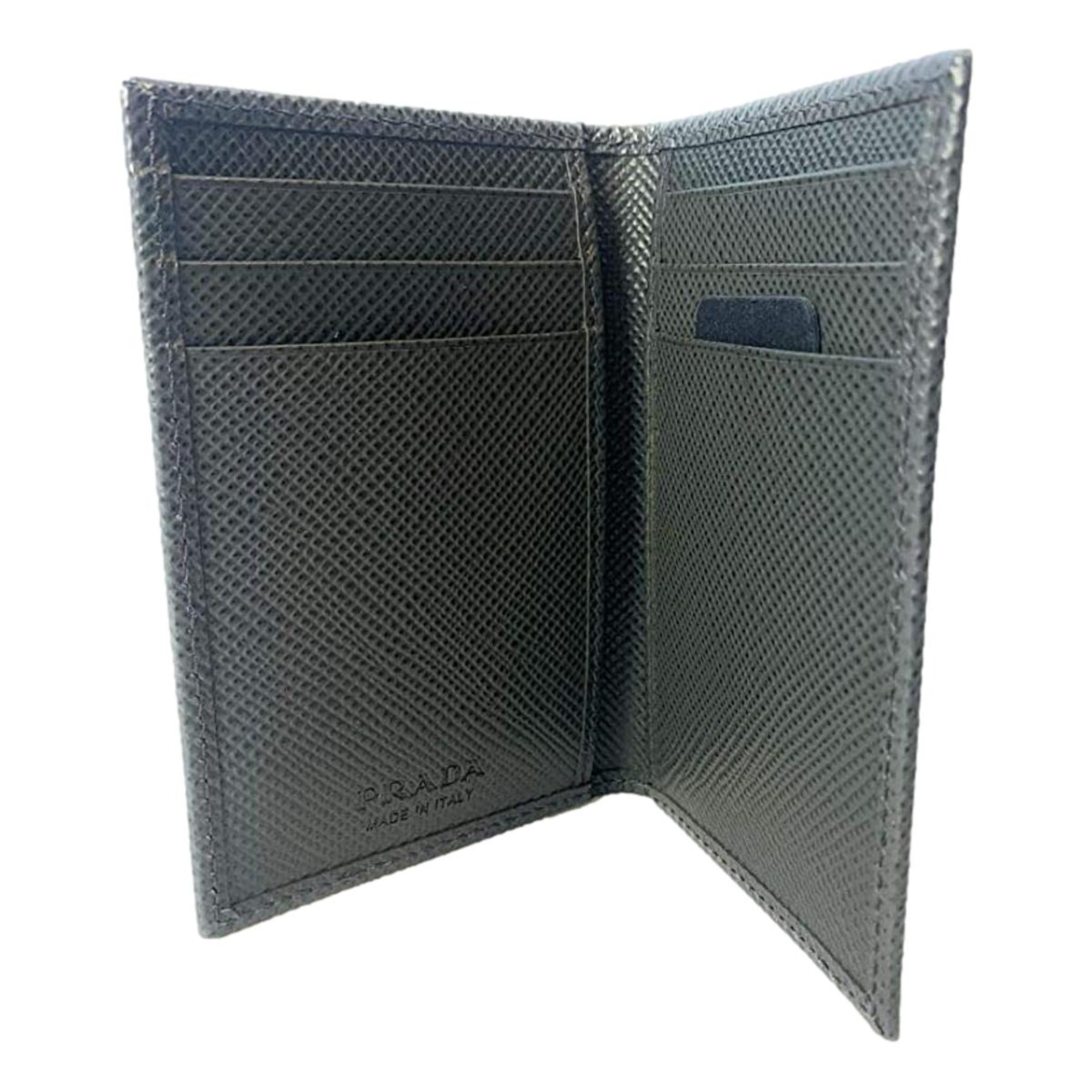 Prada Mens Saffiano Leather Vertical Card Black Holder available at Queen Bee of Beverly Hills