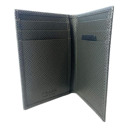 Prada Mens Saffiano Leather Vertical Card Black Holder available at Queen Bee of Beverly Hills