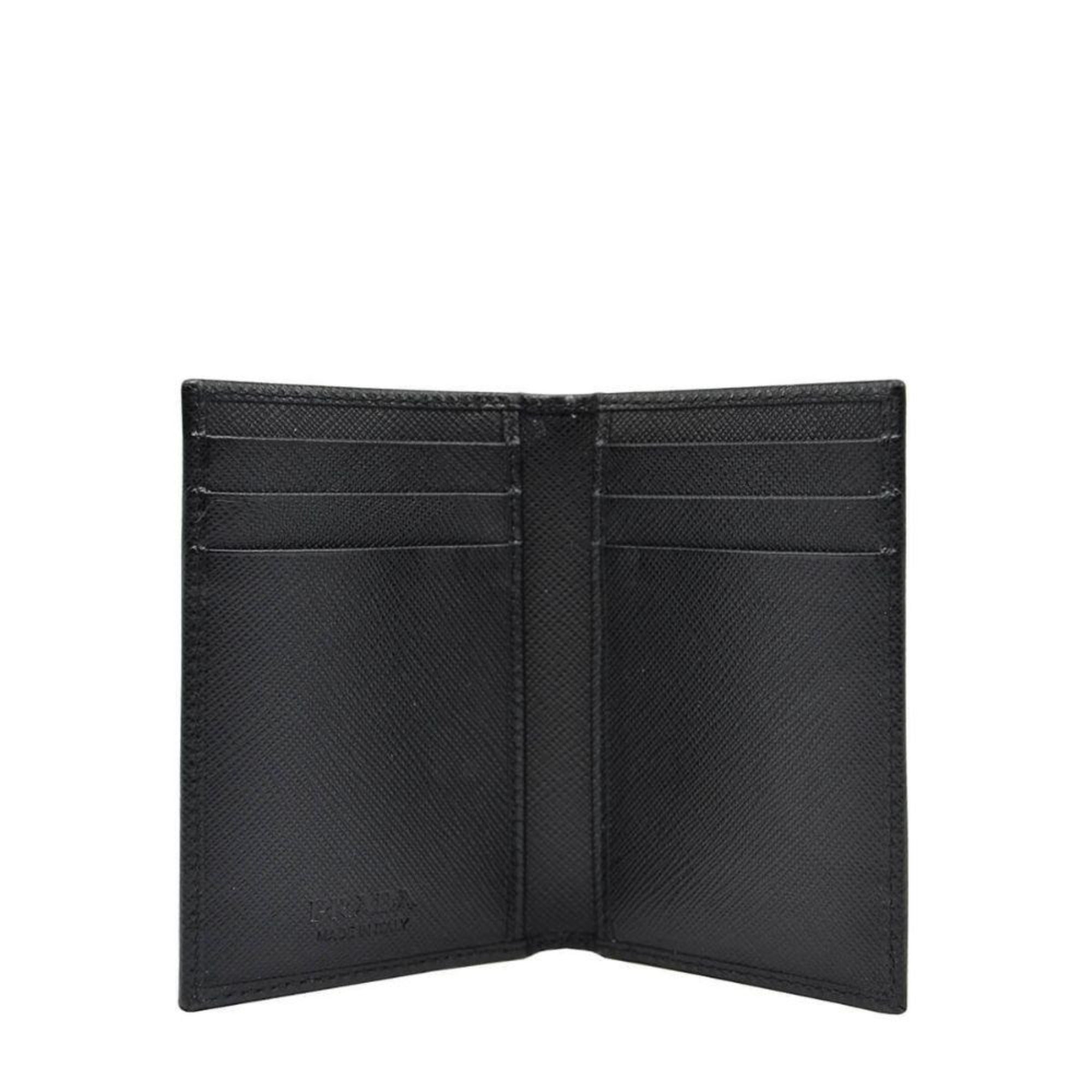 Prada Mens Saffiano Leather Vertical Card Black Holder available at Queen Bee of Beverly Hills