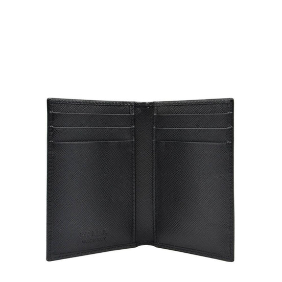 Prada Mens Saffiano Leather Vertical Card Black Holder available at Queen Bee of Beverly Hills