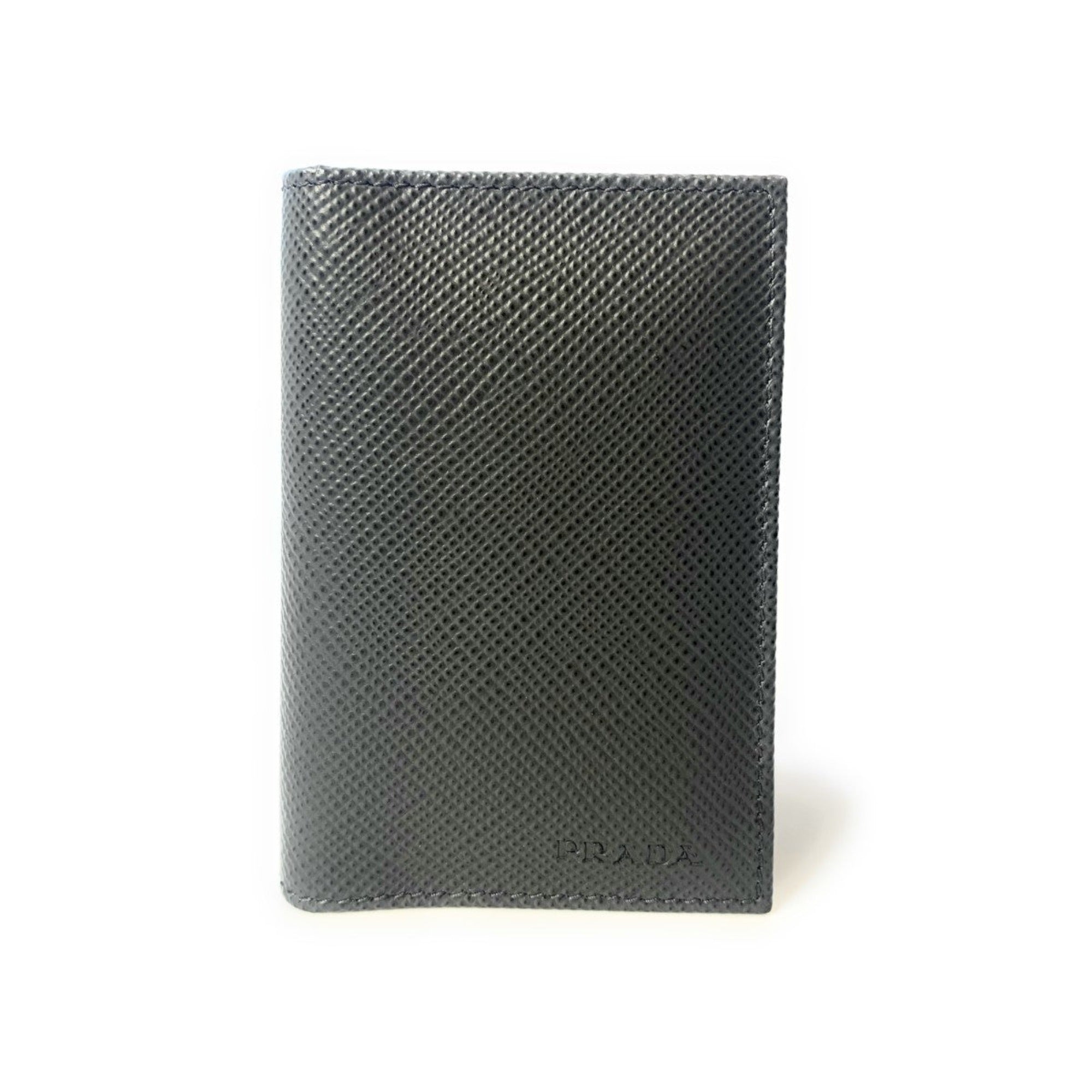 Prada Mens Saffiano Leather Vertical Card Black Holder available at Queen Bee of Beverly Hills