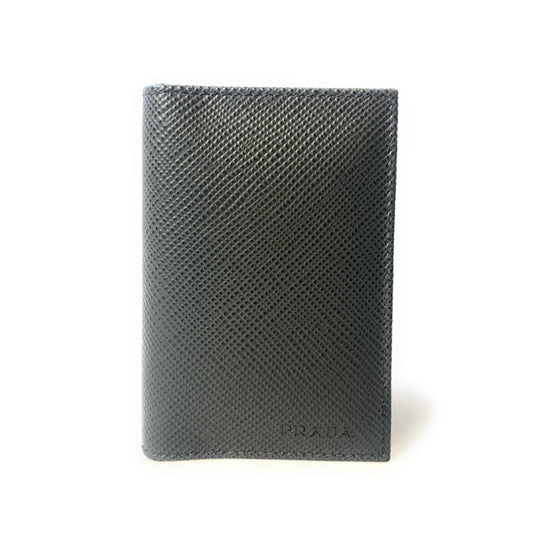 Prada Mens Saffiano Leather Vertical Card Black Holder available at Queen Bee of Beverly Hills