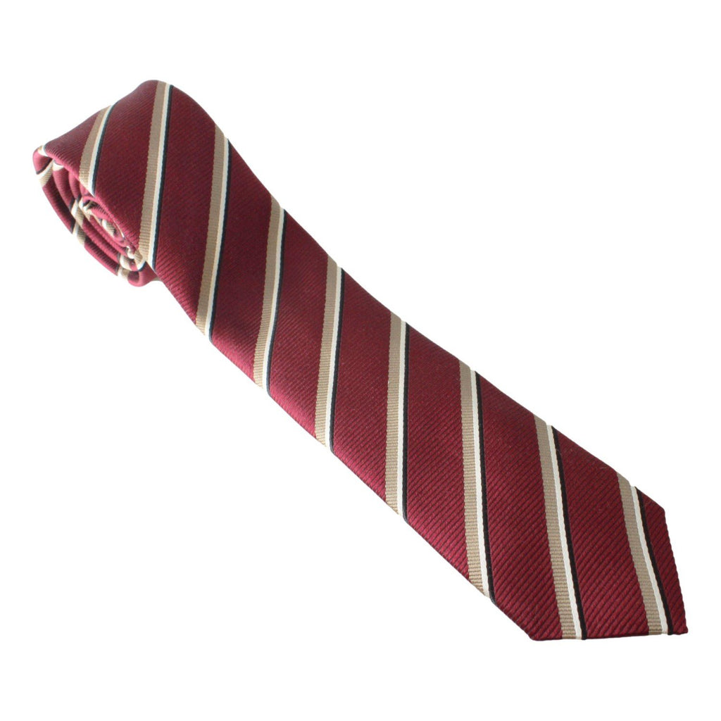Prada Mens Silk Tie Bordeaux Red Striped Pattern UCR75 at_Queen_Bee_of_Beverly_Hills
