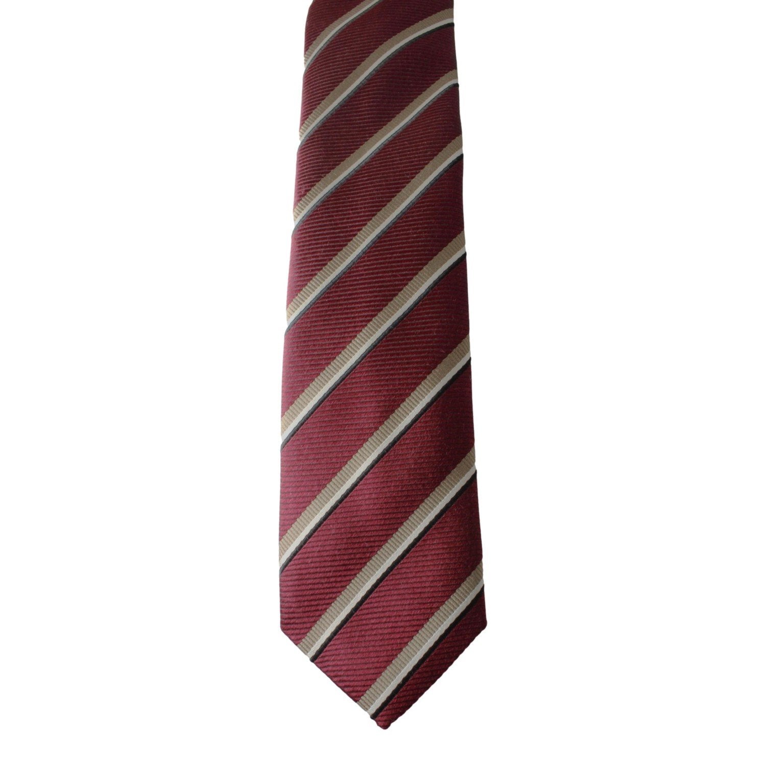 Prada Mens Silk Tie Bordeaux Red Striped Pattern UCR75 at_Queen_Bee_of_Beverly_Hills