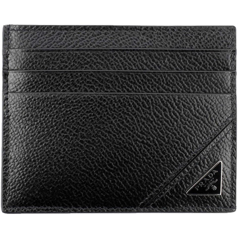 Prada Vitello Micro Grain Black Triangle Logo Cardholder Wallet