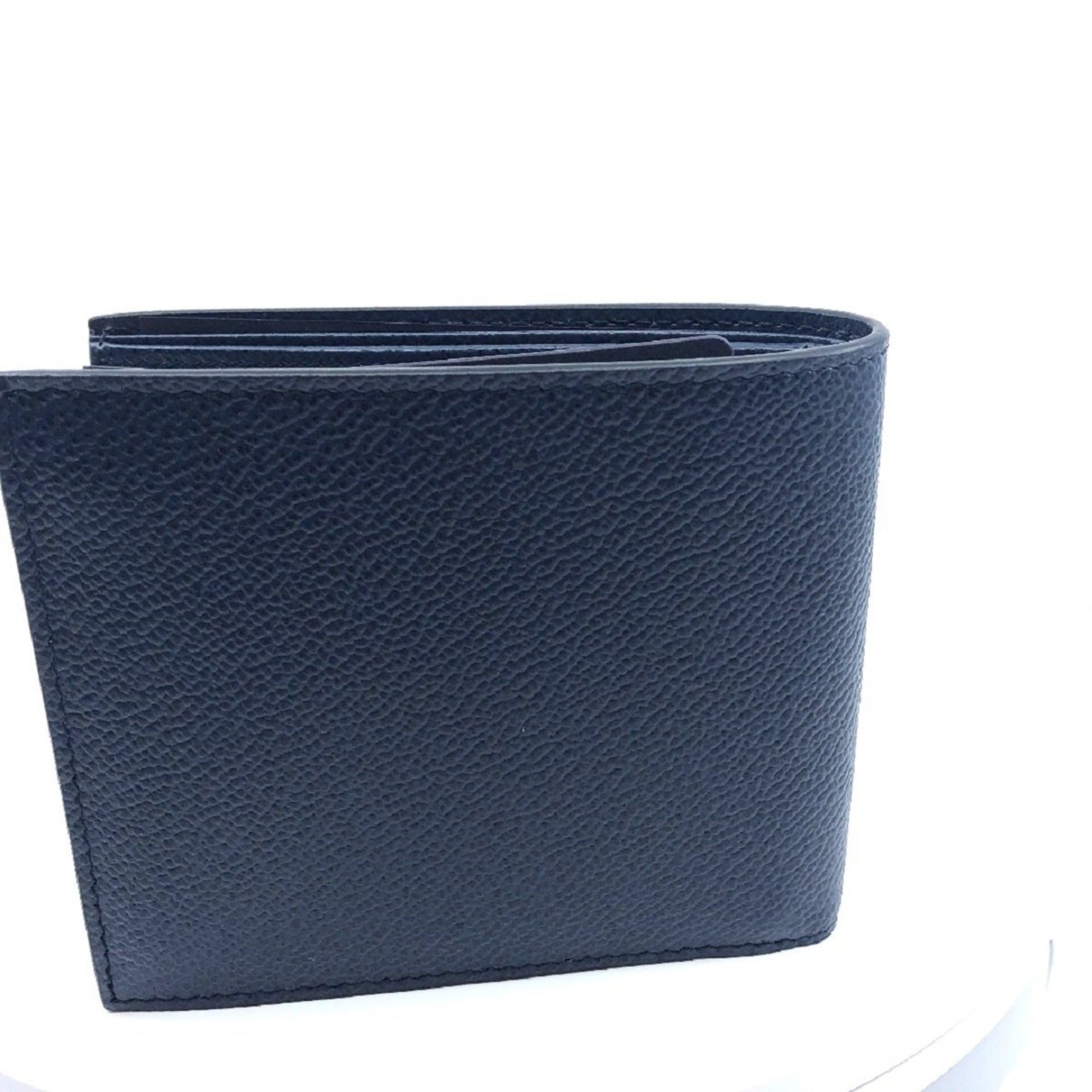 Prada Mens Vitello Micro Grain Navy Blue Leather Triangle Logo Bifold Wallet available at Queen Bee of Beverly Hills