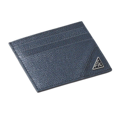 Prada Vitello Micro Grain Navy Triangle Logo Cardholder Wallet
