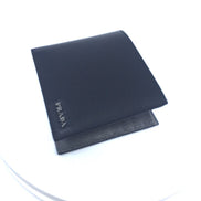 Prada Mens Wallet Black Gray Vitello Micro Grain Leather Bifold available at Queen Bee of Beverly Hills