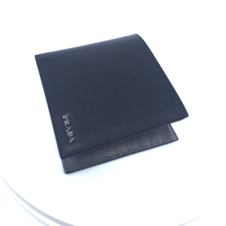 Prada Mens Wallet Black Gray Vitello Micro Grain Leather Bifold available at Queen Bee of Beverly Hills