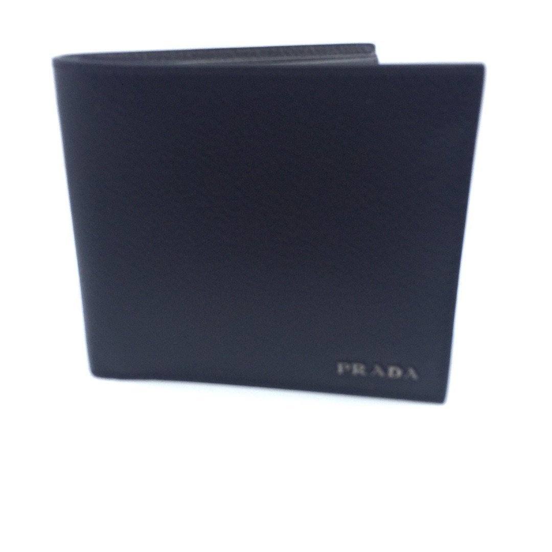 Prada Mens Wallet Black Gray Vitello Micro Grain Leather Bifold available at Queen Bee of Beverly Hills