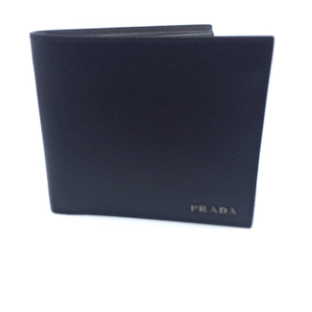 Prada Mens Wallet Black Gray Vitello Micro Grain Leather Bifold available at Queen Bee of Beverly Hills