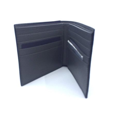 Prada Mens Wallet Black Gray Vitello Micro Grain Leather Bifold available at Queen Bee of Beverly Hills