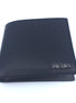 Prada Mens Wallet Black Gray Vitello Micro Grain Leather Bifold available at Queen Bee of Beverly Hills