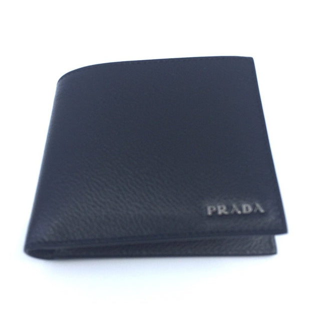 Prada Mens Wallet Black Gray Vitello Micro Grain Leather Bifold available at Queen Bee of Beverly Hills