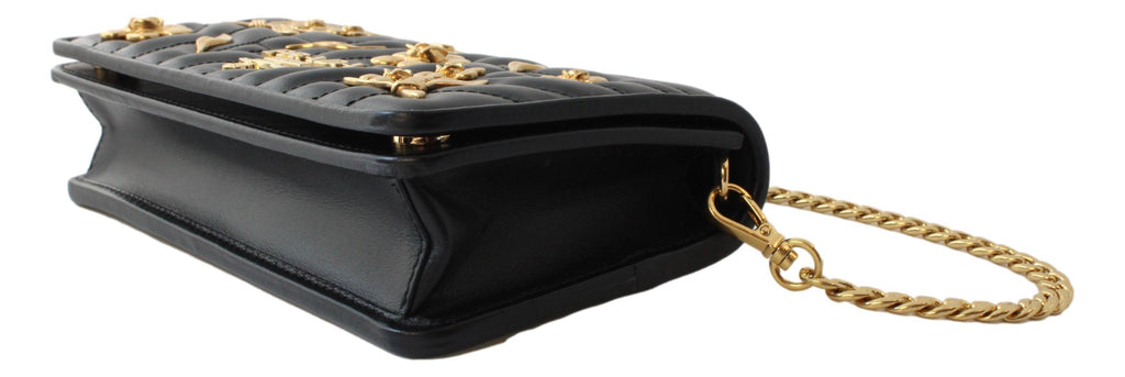 Prada Mini Wallet on Chain Black Leather Gold Flowers Crossbody 1DH044 at_Queen_Bee_of_Beverly_Hills