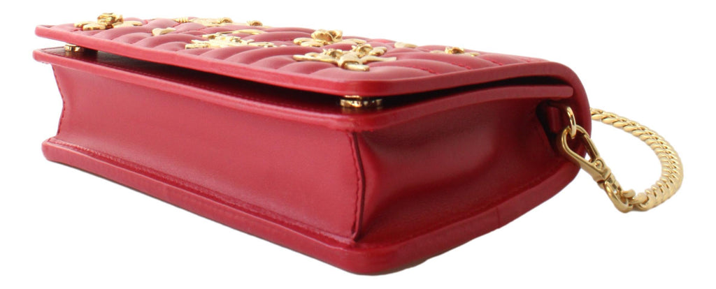 Prada Mini Wallet on Chain Red Leather Gold Flowers Cross Body 1DH044