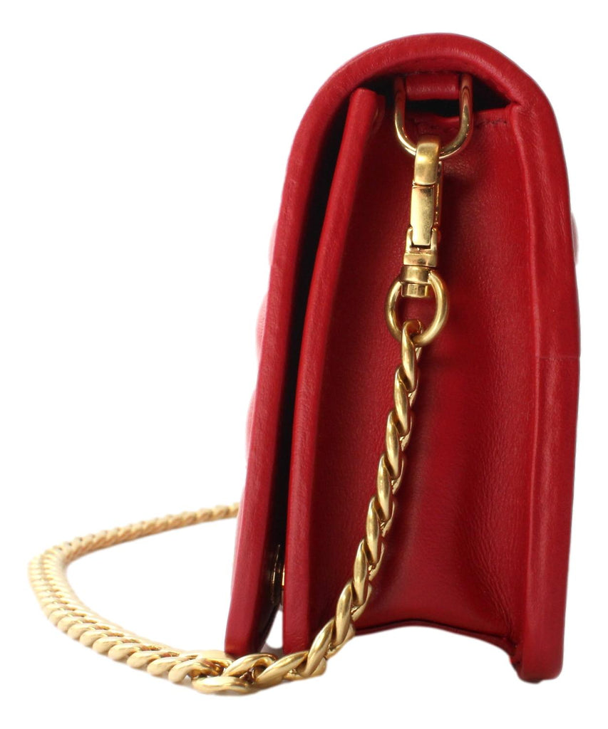 Prada Mini Wallet on Chain Red Leather Gold Flowers Crossbody 1DH044 at_Queen_Bee_of_Beverly_Hills