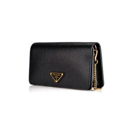 Prada Miniborse Black Vitello Move Leather Chain Cross Body available at Queen Bee of Beverly Hills