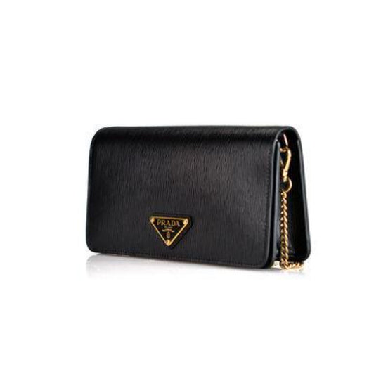 Prada Miniborse Black Vitello Move Leather Chain Cross Body available at Queen Bee of Beverly Hills