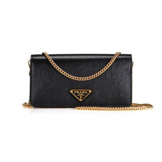 Prada Miniborse Black Vitello Move Leather Chain Cross Body available at Queen Bee of Beverly Hills