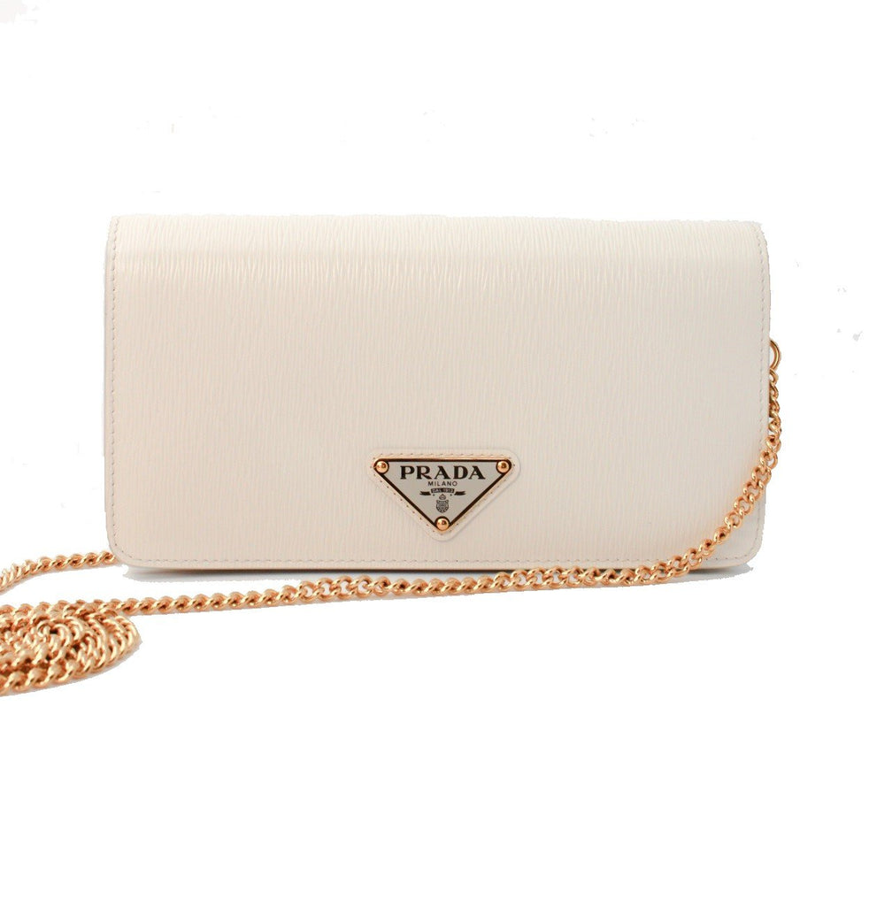 Prada Saffiano Lux Wallet On Chain - White Shoulder Bags, Handbags