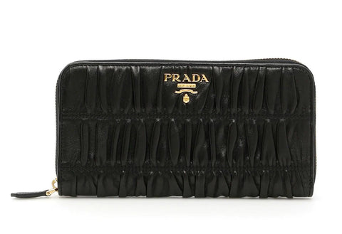 Prada Nappa Gaufre Black Quilted Continental Wallet Leather Gold Hardware 1ML506 at_Queen_Bee_of_Beverly_Hills