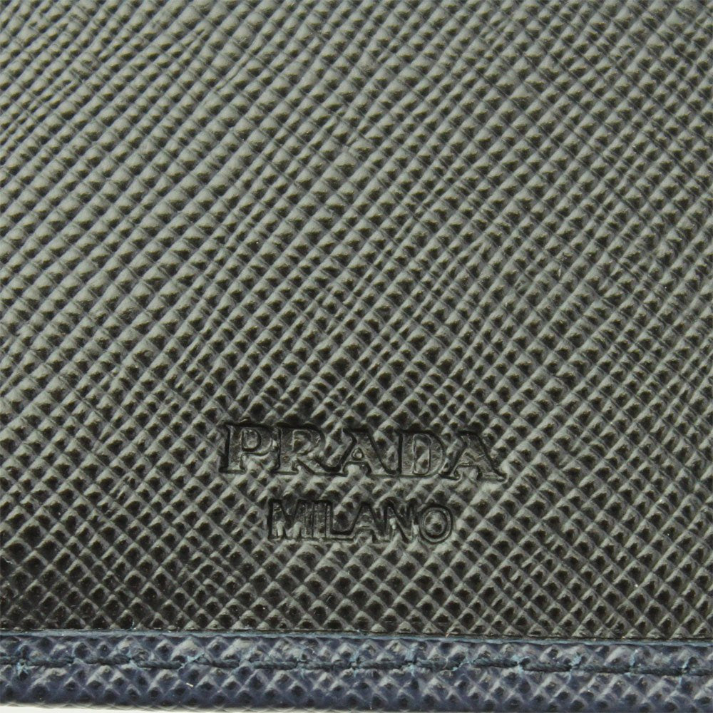 Prada Navy Black Bicolor Saffiano Leather Logo Bifold Wallet 2MO738 at_Queen_Bee_of_Beverly_Hills