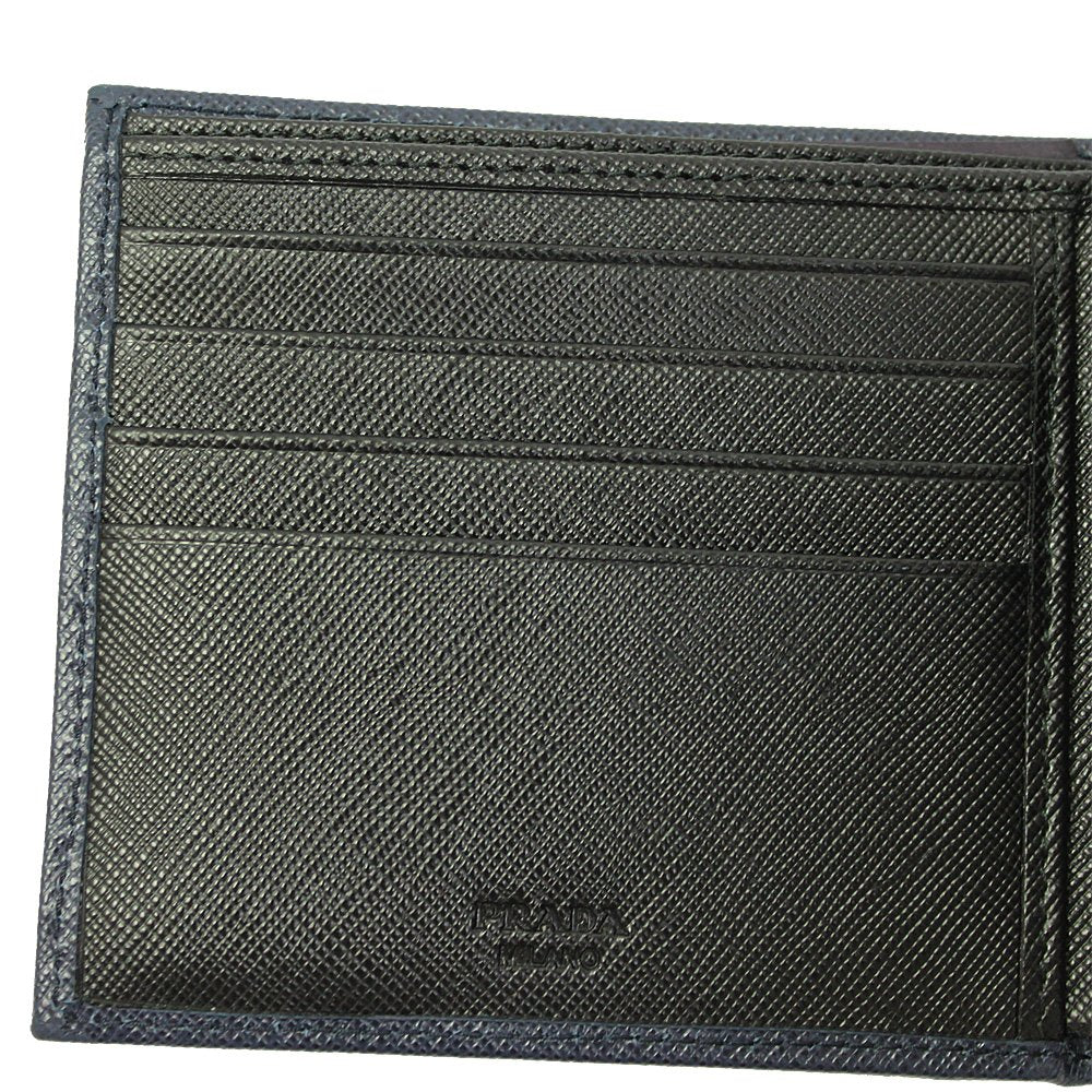 Prada Navy Black Bicolor Saffiano Leather Logo Bifold Wallet 2MO738 at_Queen_Bee_of_Beverly_Hills