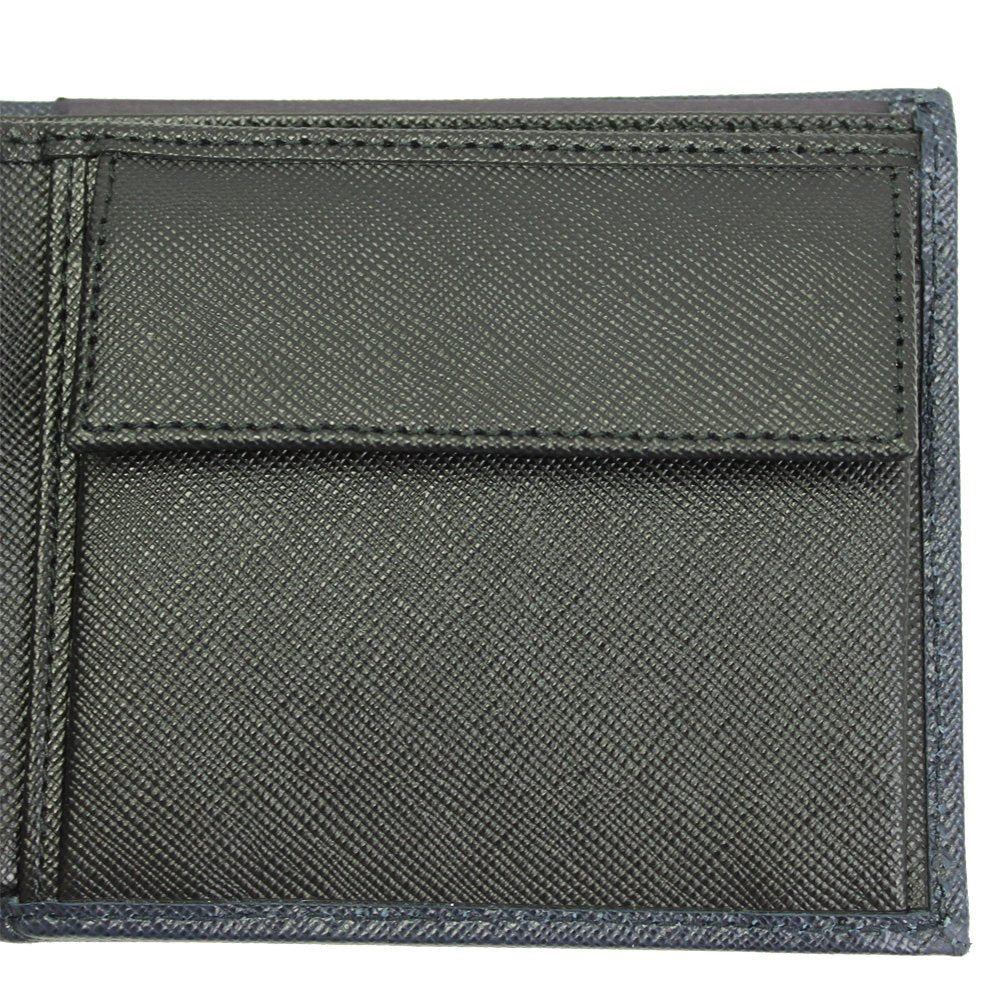 Prada Navy Black Bicolor Saffiano Leather Logo Bifold Wallet 2MO738 at_Queen_Bee_of_Beverly_Hills