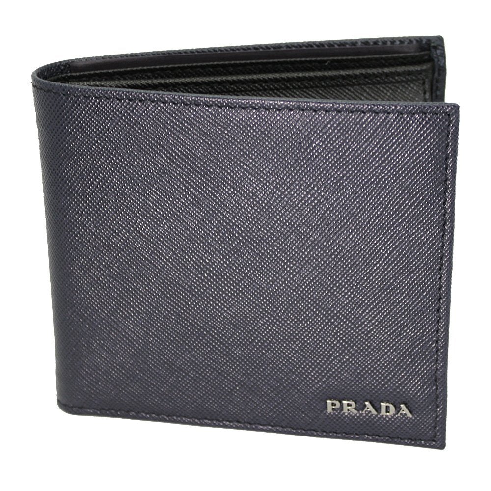 Prada Navy Black Bicolor Saffiano Leather Logo Bifold Wallet 2MO738 at_Queen_Bee_of_Beverly_Hills