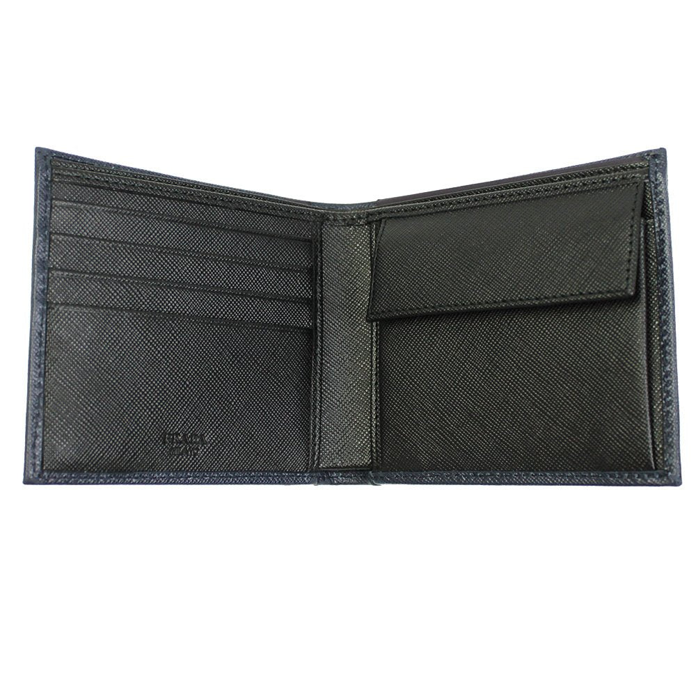 Prada Navy Black Bicolor Saffiano Leather Logo Bifold Wallet 2MO738 at_Queen_Bee_of_Beverly_Hills