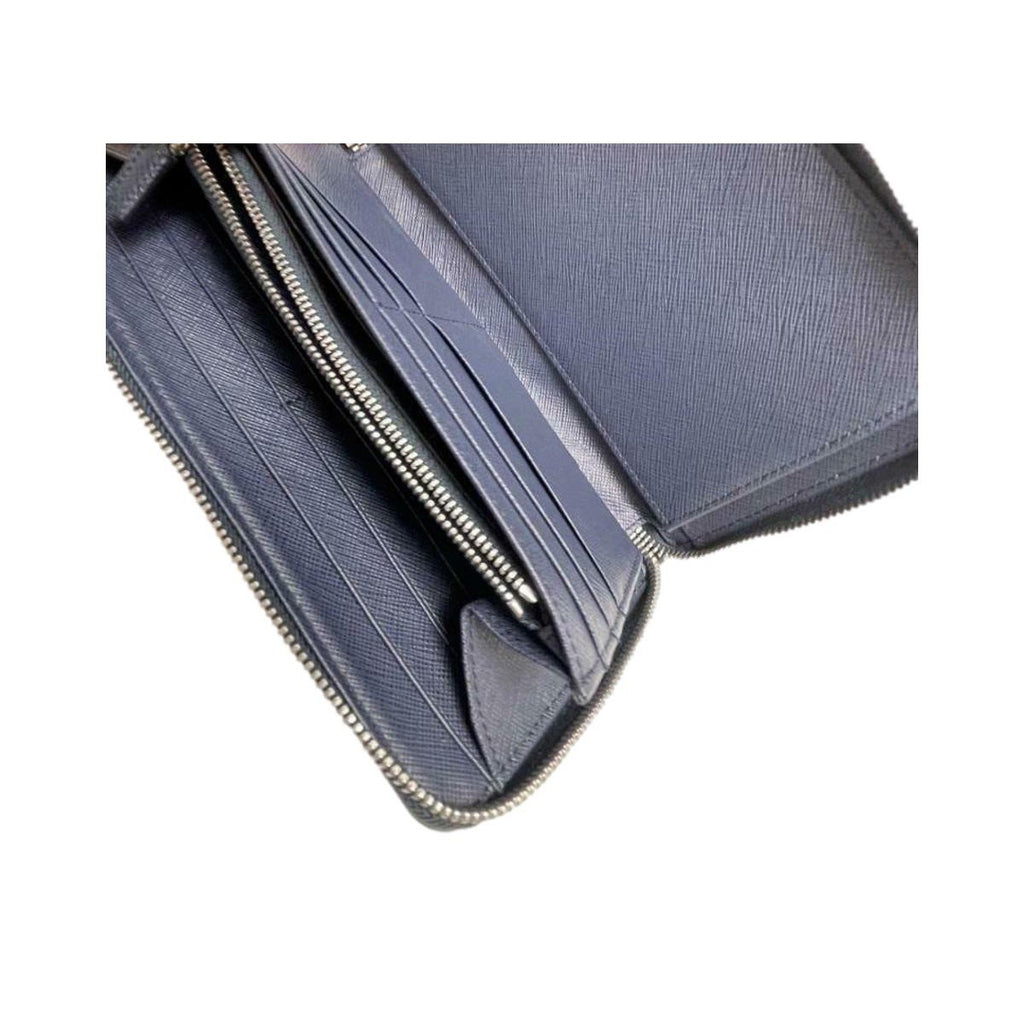 PRADA Saffiano Metal Zip Around Organizer Wallet Bleuette, FASHIONPHILE