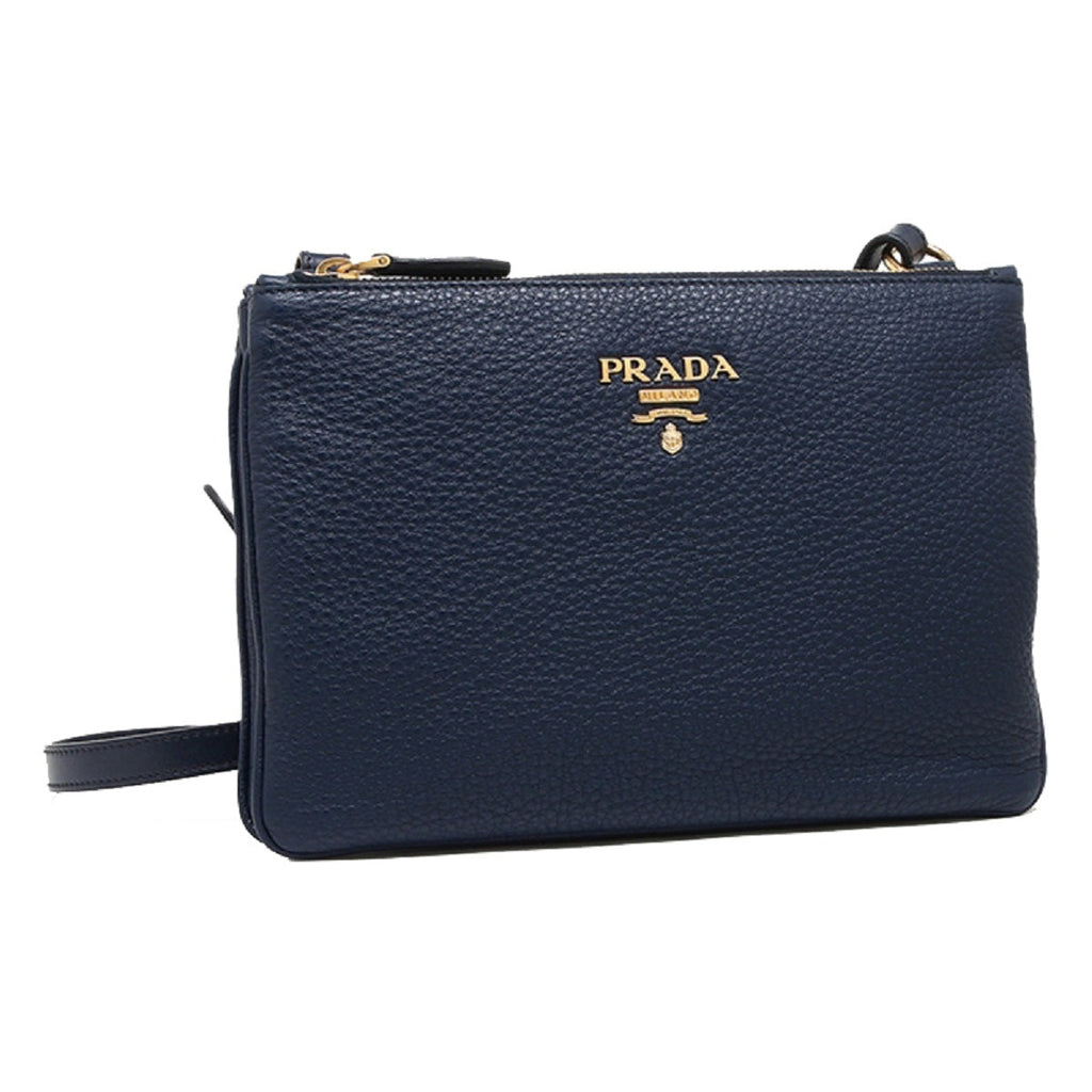  Prada Women's Black Bandoliera Vitello Phenix Leather