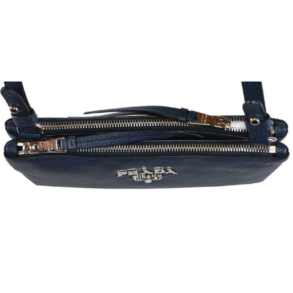 Prada Navy Blue Vitello Phenix Bandoliera Leather Crossbody Bag 1BH046 