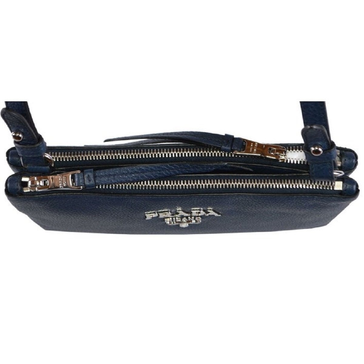 Prada Navy Blue Vitello Phenix Bandoliera Leather Crossbody Bag 1BH046 at_Queen_Bee_of_Beverly_Hills
