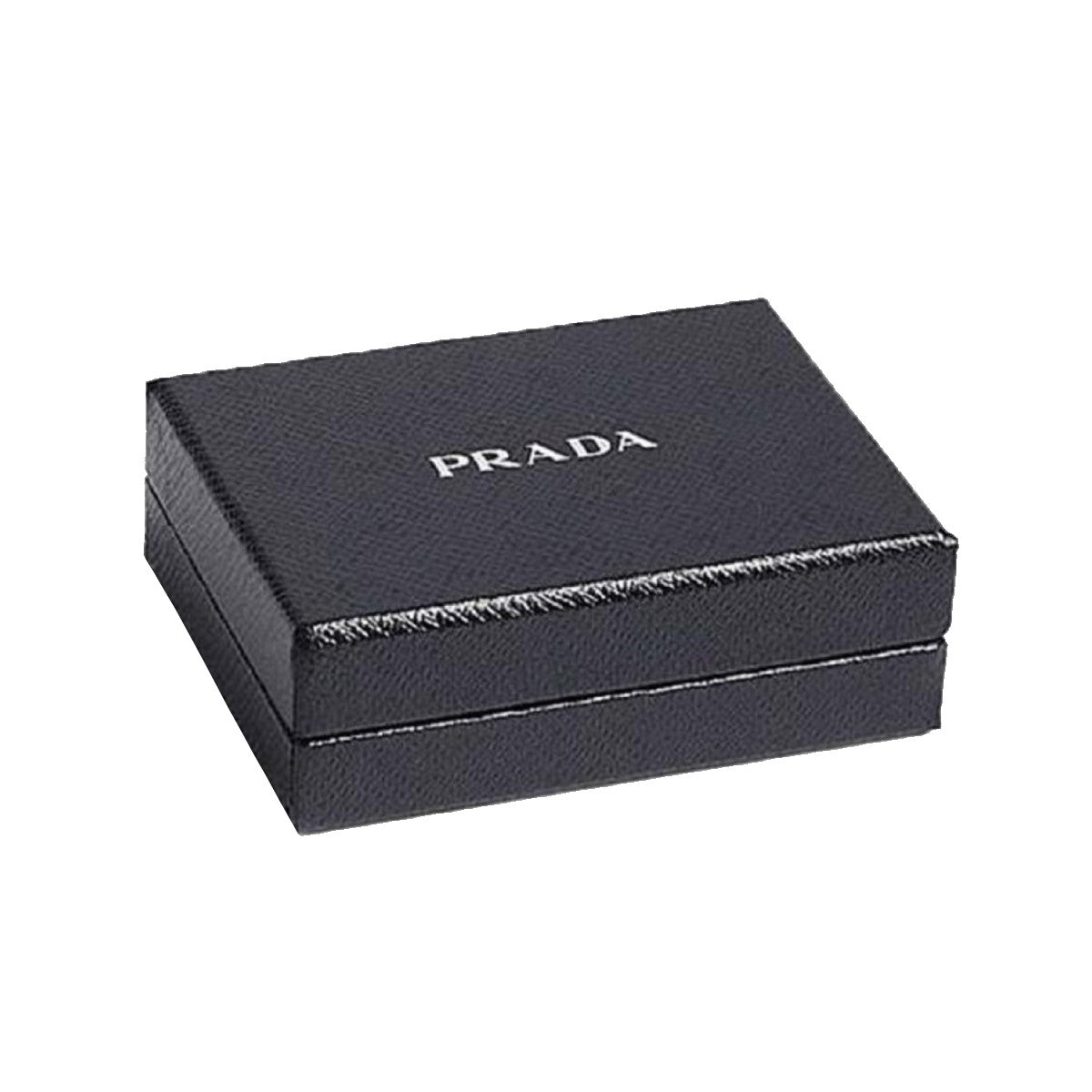 Prada Nero Black Rectangle Enamel Silver Metal Keyring Keychain Charm available at Queen Bee of Beverly Hills