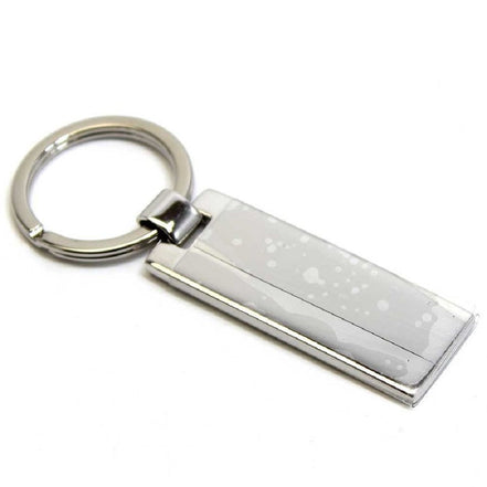 Prada Nero Black Rectangle Enamel Silver Metal Keyring Keychain Charm available at Queen Bee of Beverly Hills