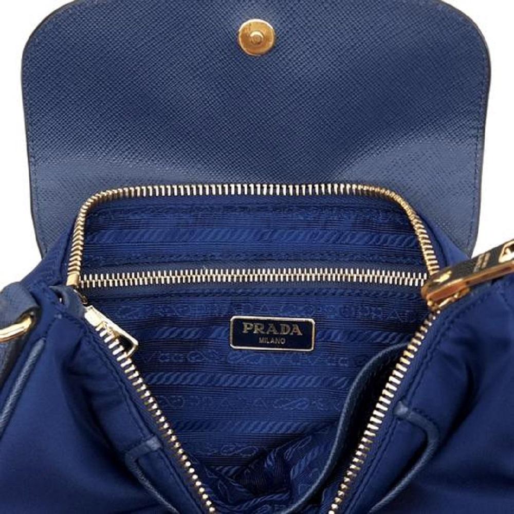 Prada Nylon Saffiano Leather Navy Blue Bandoliera Crossbody Handbag 1BH085 at_Queen_Bee_of_Beverly_Hills