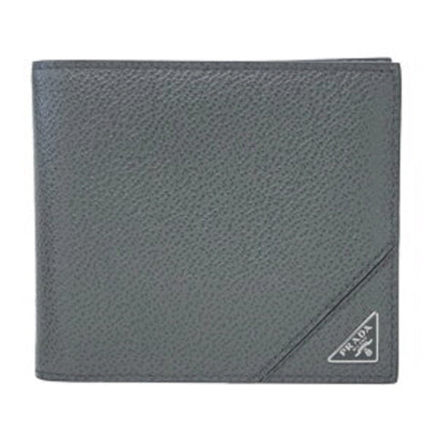 Prada Orizzontale Gray Mercurio Micro Grain Leather Iconic Triangle Logo Wallet 2MO513 at_Queen_Bee_of_Beverly_Hills