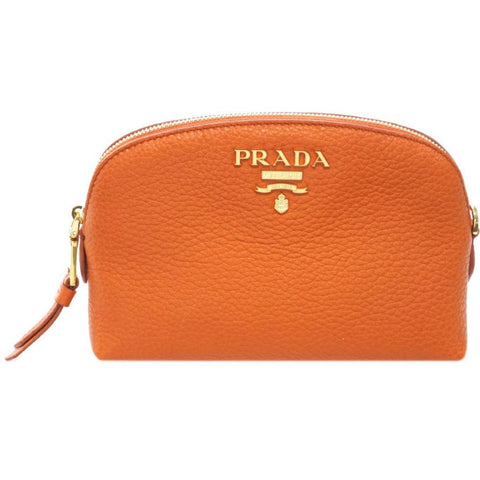 Prada Papaya Orange Vitello Daino Pouch Cosmetic Case 1ND005 at_Queen_Bee_of_Beverly_Hills