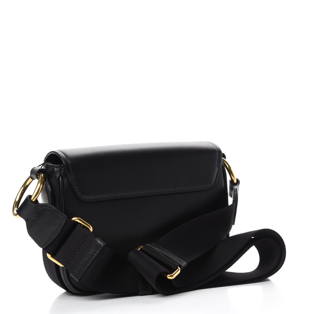 Prada Pattina Vitello Black Leather Identity Shoulder Bag 1BD302
