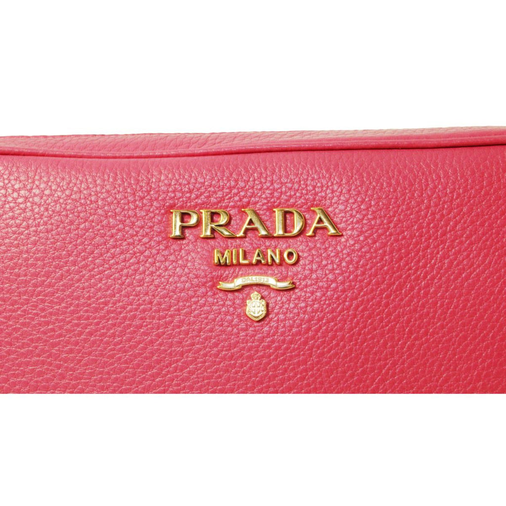 Prada Saffiano Leather And Striped Fabric Shoulder Strap in Pink